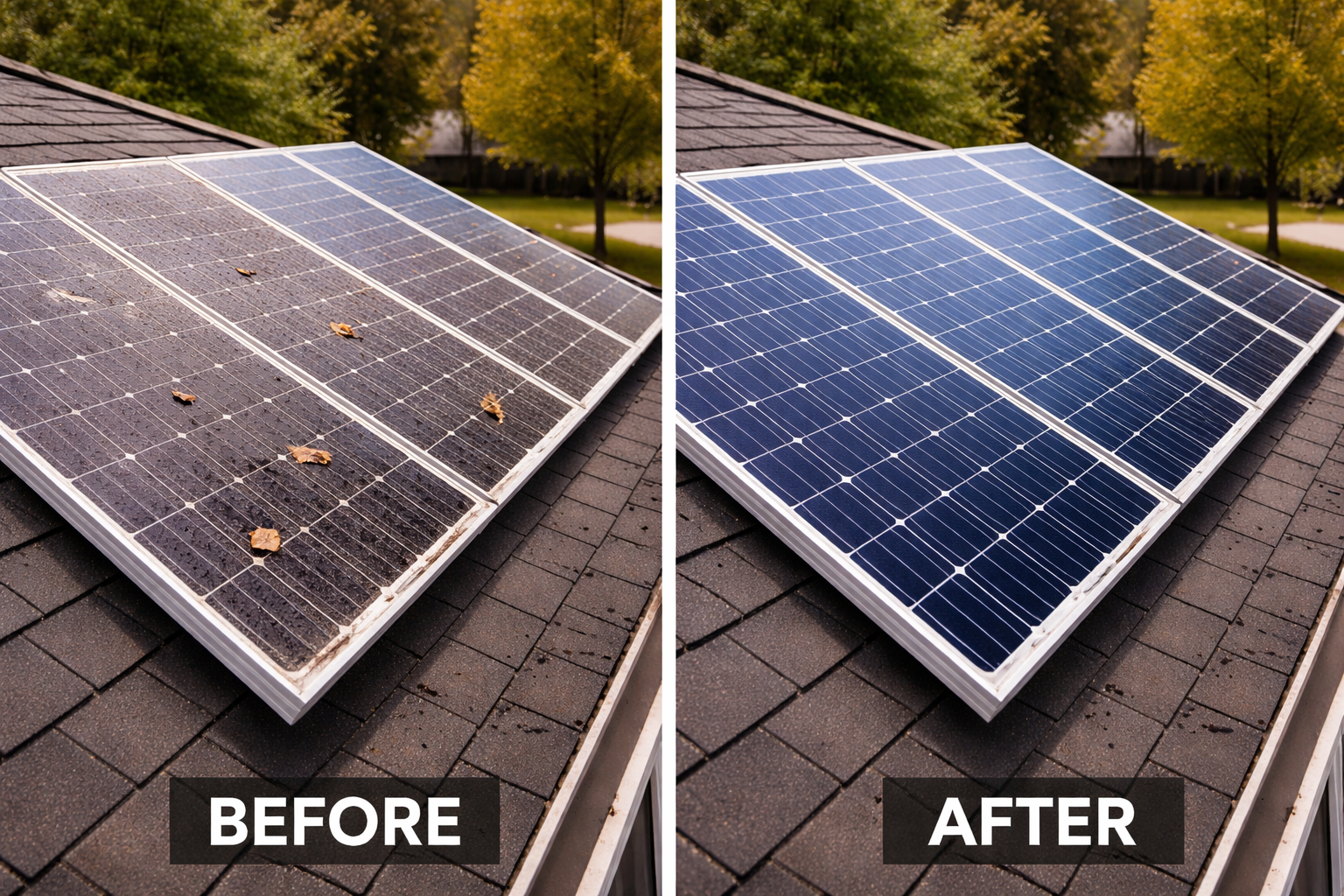 Solar Panel Cleaning Before and After